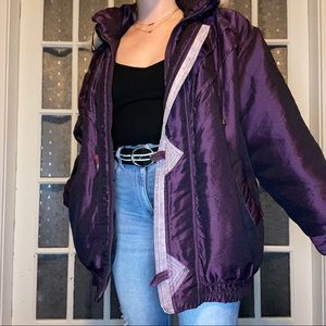 Vintage purple metallic bomber jacket w/ h hood